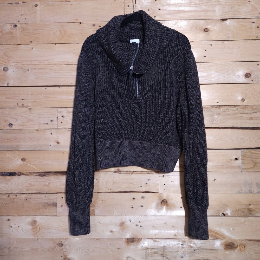 Varley Mentone Half Zip Sweater Womens Medium Black Speckle Brown Cotton Knit